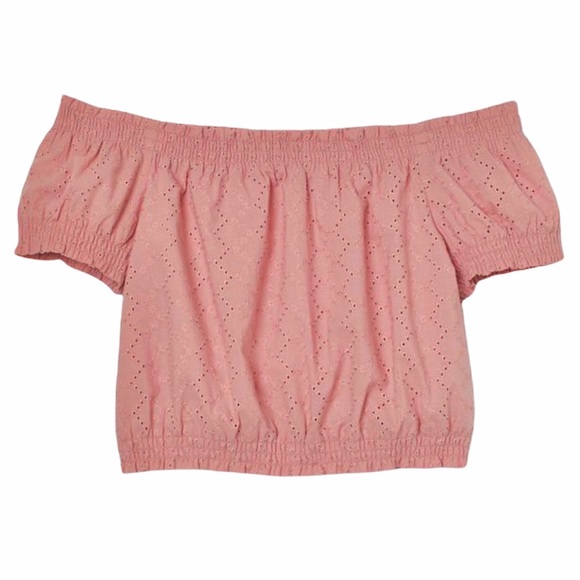 H&M Divided Off the Shoulder Pink Eyelet Crop Top - Picture 1 of 6